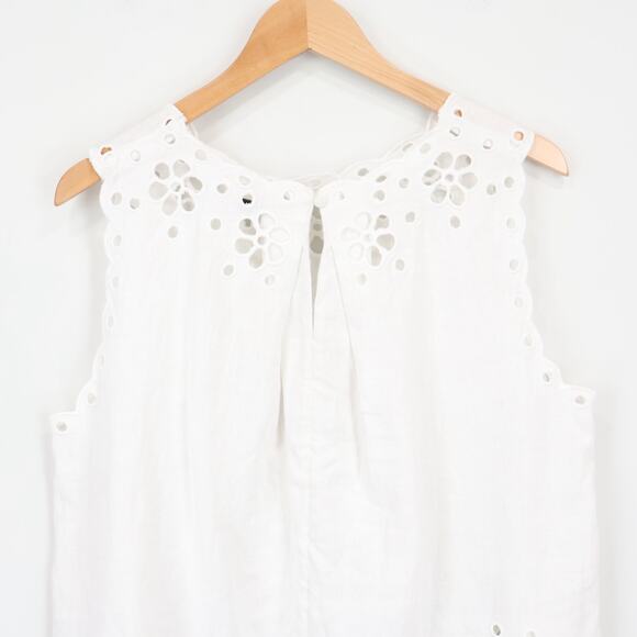 Madewell Embroidered Eyelet High Low 100% Linen Tank Top White Large NWT - Picture 7 of 9